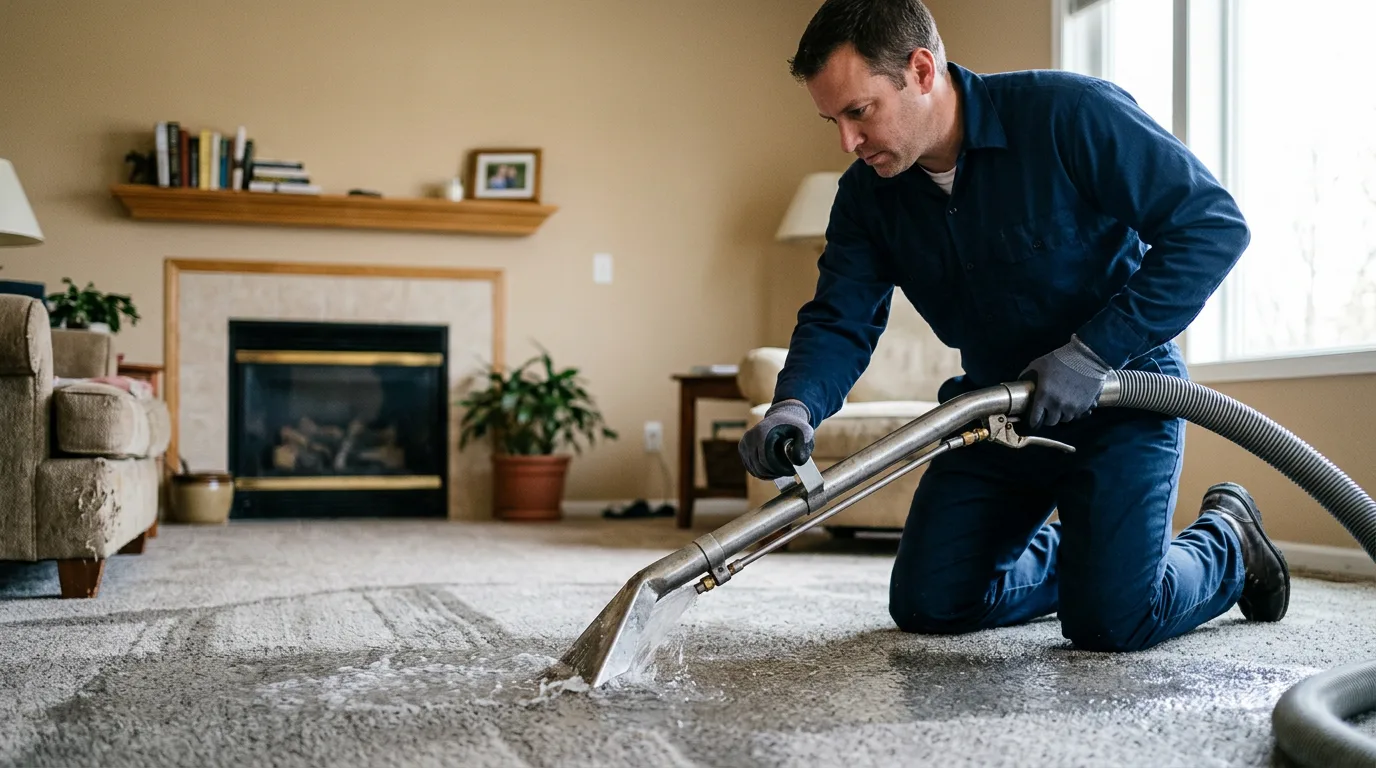 Water damage restoration technician working near Rochelle, TX